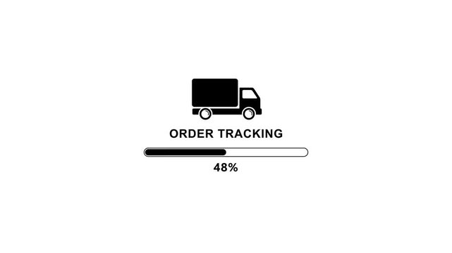 Order tracking progress bar with truck and 100 percent completion on white background truck delivery shipment