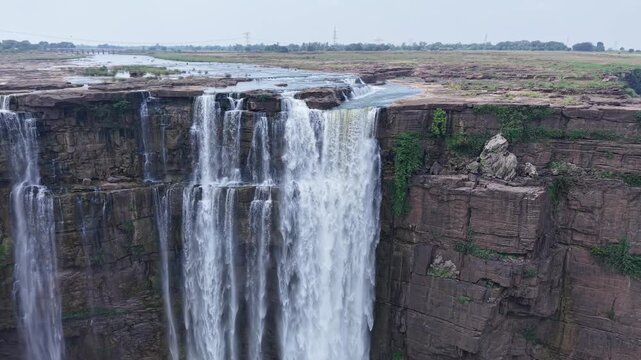 Aerial View of Chachai Waterfall and River Landscape in Rewa Madhya Pradesh India