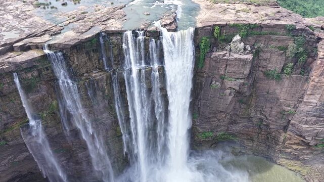 Aerial View of Chachai Waterfall and River Landscape in Rewa Madhya Pradesh India