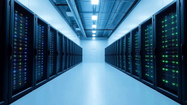 server room with rows of data racks