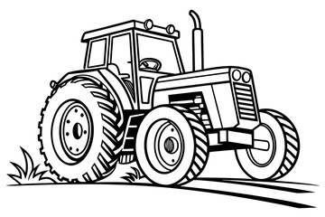 Fototapeta premium Simple Tractor Line Drawing Coloring Page, Black and White Vector Art