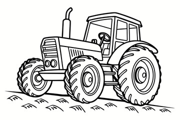 Obraz premium Simple Tractor Line Drawing Coloring Page, Black and White Vector Art