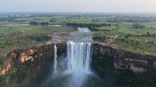 Aerial View of Chachai Waterfall and River Landscape in Rewa Madhya Pradesh India