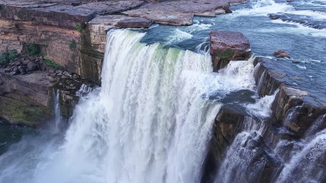 Aerial View of Chachai Waterfall and River Landscape in Rewa Madhya Pradesh India
