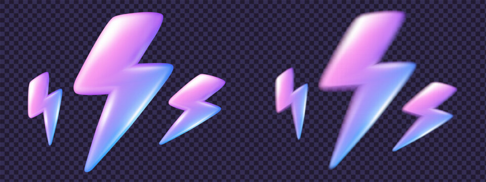 3d electric neon and holographic lightning energy with icon thunder flash. Bolt fast thunderbolt and storm render logo with crystal power sparkle. Symbol holographic lightning and graphic 3d.