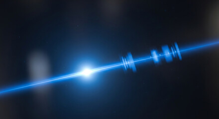 A bright blue laser beam shining with a glowing light on a dark background with a futuristic and technological feel to it with a sense of power and energy © Hridoy