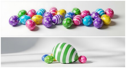 Fototapeta premium Colorful easter eggs and decorative easter bunny egg