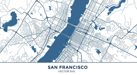 Fototapeta premium San Francisco City Map Vector - Aerial View of Streets and Bay