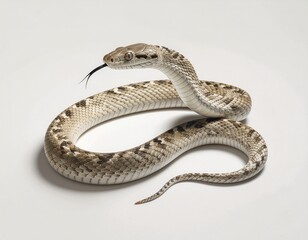 Obraz premium Realistic rat snake coiled with raised head and flicking tongue isolated on white background