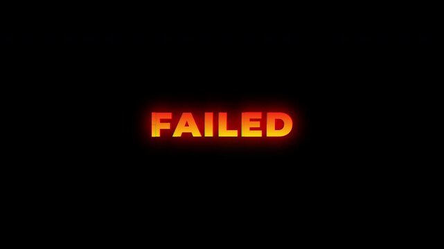 Blinking animation on transparent background, Glitching 'Mission Failed' text animated, looped glitch design. 4K video wit alpha channel