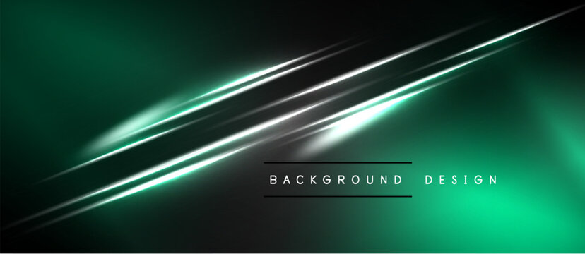 Abstract emerald backdrop features silver lines, creating dynamic visual effect. Minimalist text reads background design. Modern, sleek presentation.