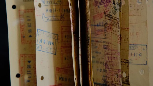Well-Travelled Passport Vintage Passport Open to Pages Filled with International Entry and Exit