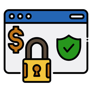 Online Payment Security: Padlock, Shield and Dollar Sign on Website
