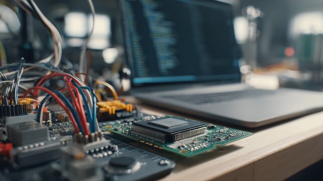 Embedded Software Integration Concept with Circuit Board and Laptop