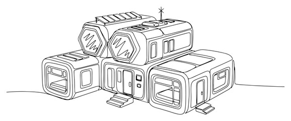 Fototapeta premium Futuristic modular pod house habitat in minimalist line art style
