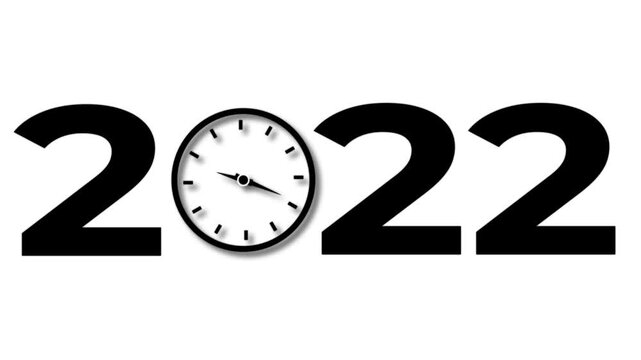 Abstract Glowing black new year 2022 with clock symbol icon. Digital clock icon concept future calendar design video on white background.
