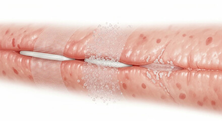 Medical stent placement in artery with mesh and dissolving particles blood vessel