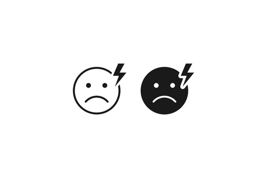 Sad face with lightning bolt icon representing stress, headache, or bad mood
