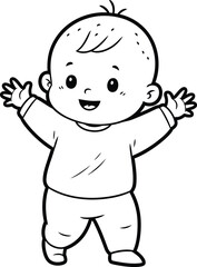 Obraz premium a delightful black and white illustration depicts a cheerful baby with arms outstretched expressing joy and innocence in a simple cartoon style