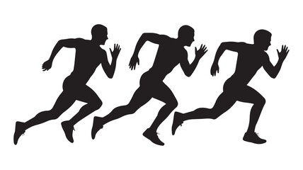 Silhouette of runners in motion with dynamic pose in black on white background for sports illustration