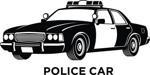 a classic black and white police vehicle is illustrated in a simple bold design showcasing its iconic form and function © GolamKibria