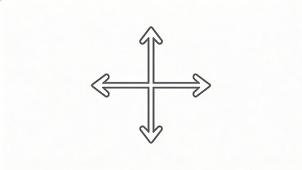 Obraz premium Simple black outline arrows pointing in four cardinal directions, forming a cross. White background, flat design. Represents direction, navigation, or interface elements.