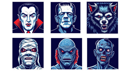 Classic Horror Monsters Collection: Dracula, Frankenstein, Werewolf, Mummy, Creature, Zombie © din