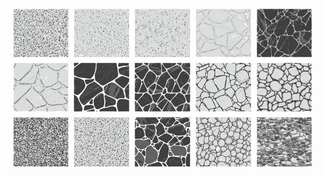 Abstract Geometric Patterns: Stone, Grain, Mosaic Textures in Grayscale