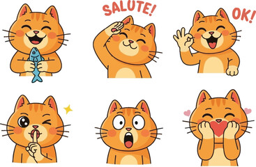 Fototapeta premium a collection of adorable orange tabby cats displaying various cheerful expressions and gestures perfect for digital communication high quality professional detailed