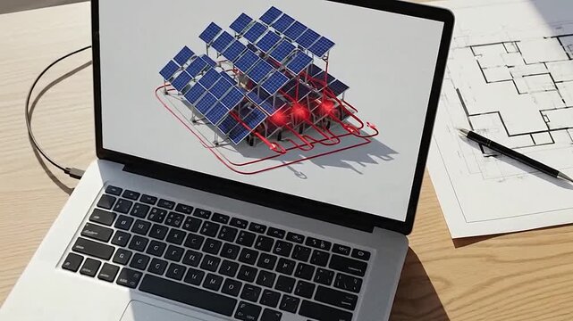 Renewable energy research setup on a wooden desk with electronic components