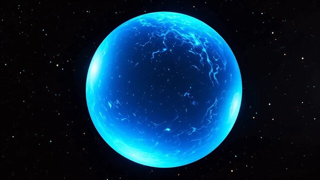 Blue glowing planet in space