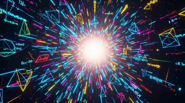 Colorful geometric shapes and light burst