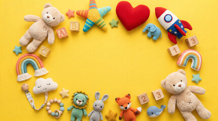 Obraz premium Neutral Montessori Style Baby Play Mat with Wooden Toys