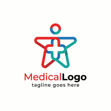 The image showcases a unique medical logo design incorporating a star shape and a cross, symbolizing health, care, and the service-oriented nature of the medical profession.