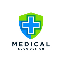 Obraz premium A creative and modern medical logo design, symbolizing the healthcare sector. The shield shape represents protection, security, and trust in medical services.