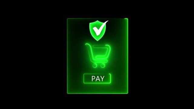 Mobile payment security concept on the transparent background. with secure checkout icon and green pay button during online shopping, highlighting ecommerce transaction and financial safety. 4k video