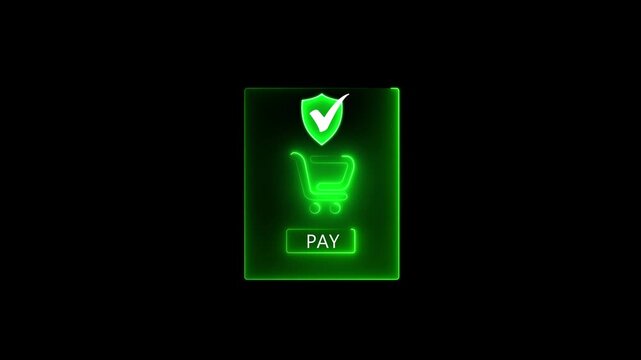Mobile payment security concept on the transparent background. with secure checkout icon and green pay button during online shopping, highlighting ecommerce transaction and financial safety. 4k video