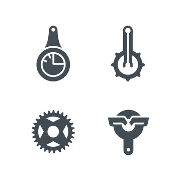 Set of four industrial gears and tools icons.