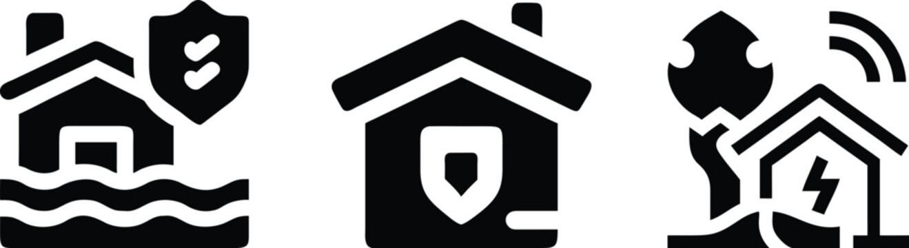 Home Protection and Disaster Insurance Icons Set