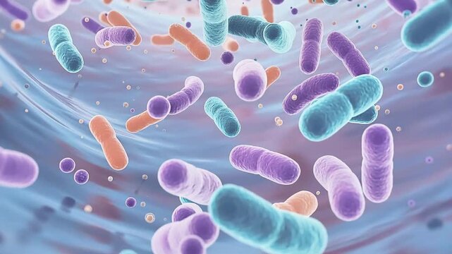 Colorful Animation of Microorganisms Inside the Human Body Representing Medical Research and Biological Processes