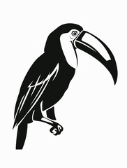 Fototapeta premium Black and white illustration of a toucan bird perched on a branch vector design