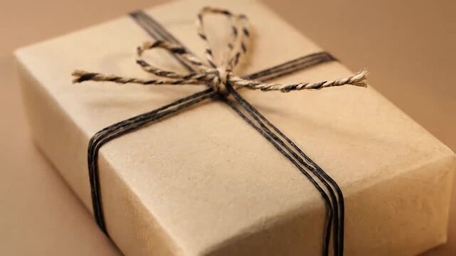 A simple gift box wrapped in brown paper and tied with twine