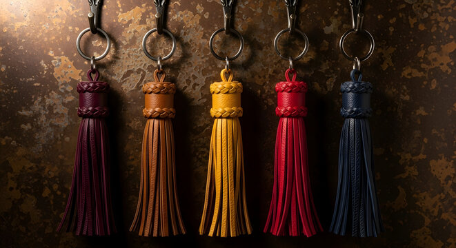 Colorful leather tassel keychains handmade leather keychain leather key fob