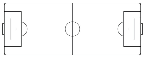 Soccer field layout with black line art. Top view of football pitch diagram vector illustration. © Shekhar438