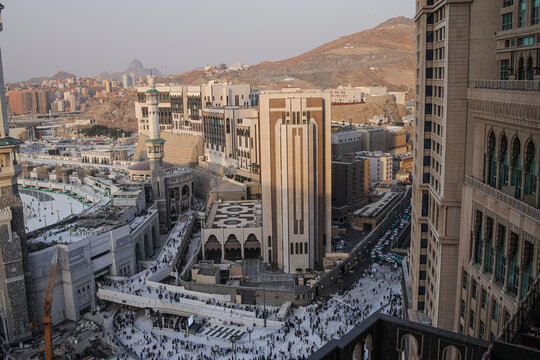 High Angle View Of Crowd Gathering At Masjidil Haram In Mecca During Hajj Pilgrimage