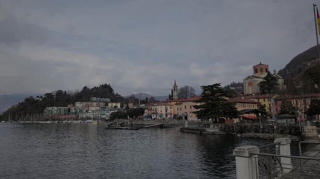 the public promenade along the Maggiore lake in Laveno, Italy