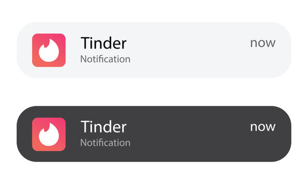 Tinder app notification banner interface in light and dark mode, Editorial use only