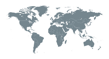 Fototapeta premium Detailed World Map Vector Illustration with All Countries and Continents in Gray, Ideal for Global Business, Education, and Geographic Presentations