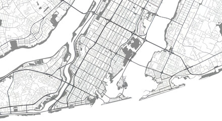 Fototapeta premium Aerial View of Urban City Map with Roads and Waterways, Satellite Style