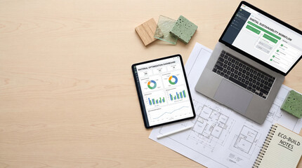 Obraz premium Construction technology is used on digital platforms for project planning and management tasks